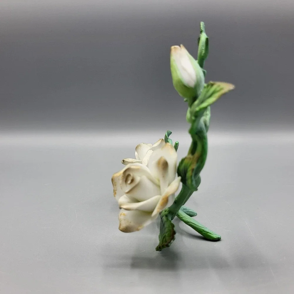 Vintage Metal And Porcelain Floral Figurine White Dove Shelf Decor